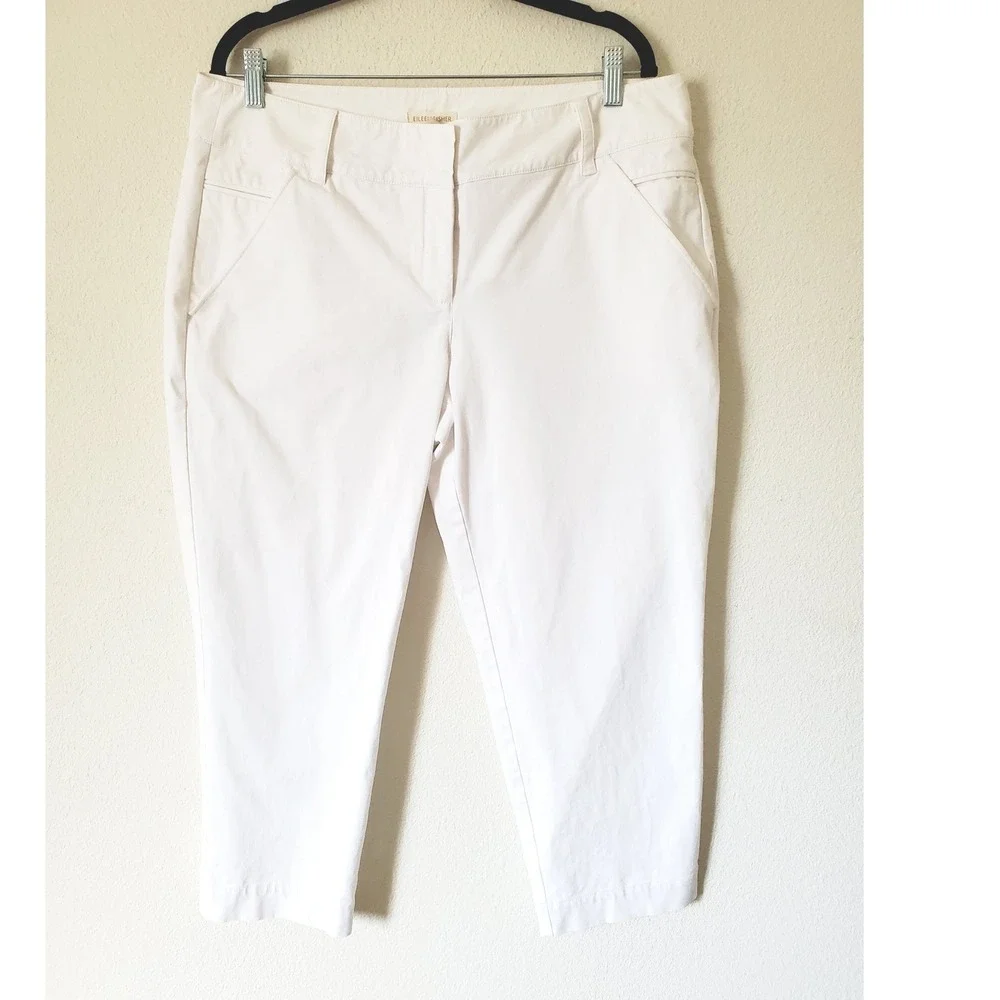 Eileen Fisher White Organic‎ Cotton Stretch Cropped Pants Womens Large